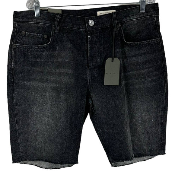 AllSaints Switch Raw Hem Denim Shorts Washed Black Men's Size 36 New With Tags